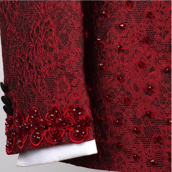Men’s Red Stone Embroidered Tuxedo - Picture 6 of 13